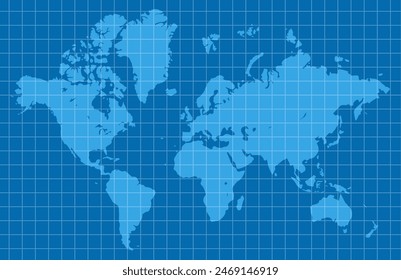 Blue world map. Cartography and geography. Vector illustration