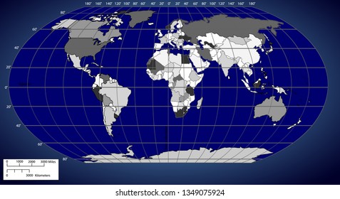 Blue World map with countries