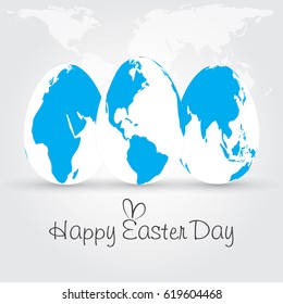 Blue World Map Easter Day Eggs Vector