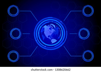 Blue world map global hologram, vector, illustration, eps 10