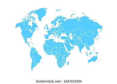 Dibujo del mapa mundial azul del mundo sobre fondo blanco Asia, Australia, Europa, África, Norteamérica, Sudamérica Dibujo del vector EPS10