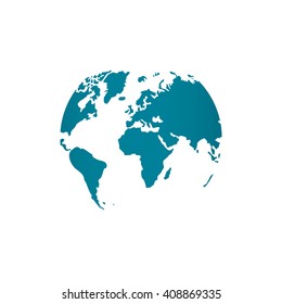 Blue world map globe vector illustration isolated on white background stylized in sphere shape