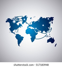 blue world map icon over white background. vector illustration