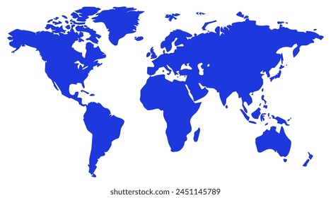 Blue world map illustration. Blue global Earth map. Cartography background. Atlas silhouette wallpaper.