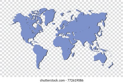 Blue world map isolated on transparent background. Vector illustration