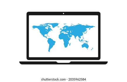 blue world map in laptop monitor