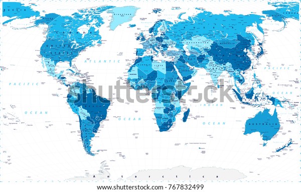 Blue World Map Large Detailed World Stock Vector (Royalty Free) 767832499