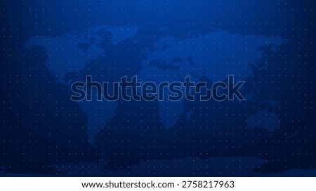 Blue world map on abstract tech background. Digital global communication network concept. Breaking news broadcast graphic element for media, television and geopolitical data visualization.