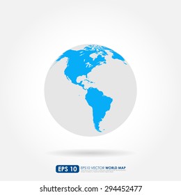 Blue world map on the globe showing North & South America continents