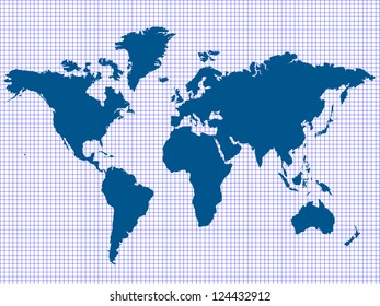 Blue World Map On Graph Paper Stock Vector (Royalty Free) 124432912 ...