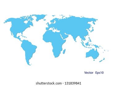 Blue World Map On White Background,vector Eps 10