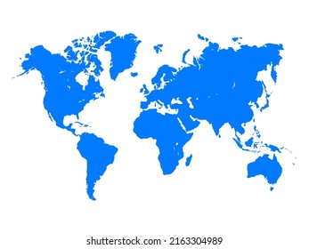 blaue Weltkarte auf weißem Hintergrund, flacher Vektorgrafik
