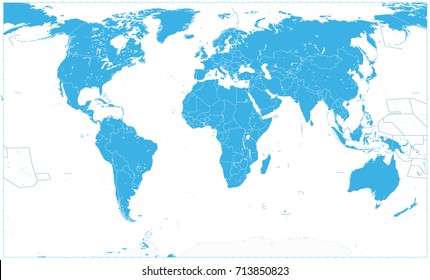 Blue World Map On White. No text. World Map vector illustration.