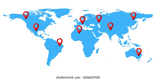 Blue World map with points icon isolated on white background. Infographic. Vector illustration.