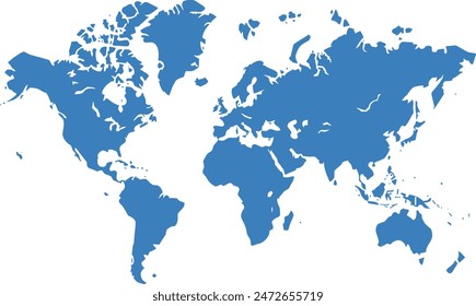 Silueta azul del mapa del mundo sobre fondo blanco.