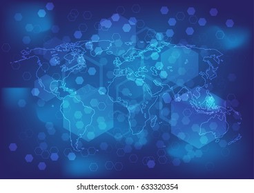 Blue world map technology background 