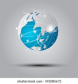 blue world network on gray background. internet world network.