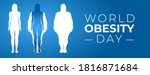 Blue World Obesity Day Banner Illustration with Normal and Obese Person Silhouette