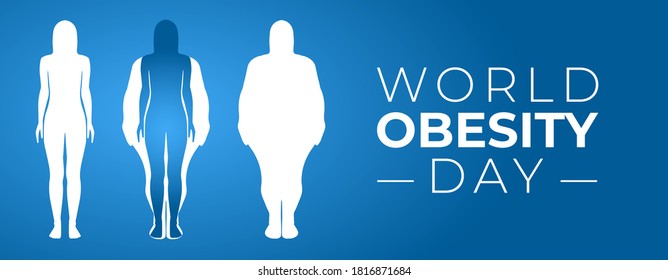 Blue World Obesity Day Banner Illustration With Normal And Obese Person Silhouette