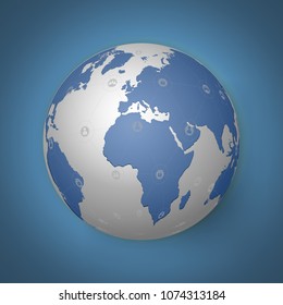 Blue world on dark background as business, networking, communication and saving the earth concept , vector illustration.