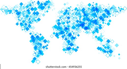 Blue world silhouette abstract map. Vector paper illustration. 