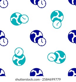Blue World time icon isolated seamless pattern on white background.  Vector