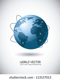 blue world with web of satellites over gray background. vector illustration