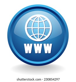 Blue world wide web button on white background
