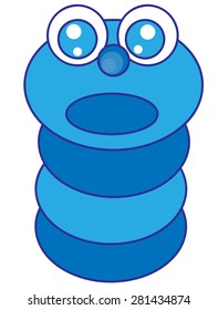 Blue worm cartoon illustration.