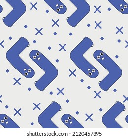 Blue Worms Wallpaper. Vector Worms Cartoon Pattern.