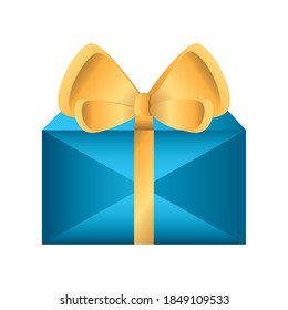 blue wrapped gift box with bow flat icon vector illustration