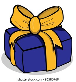 blue wrapped gift with gold bow