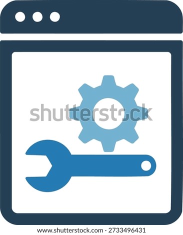 Blue wrench and gear inside a dark blue browser window
