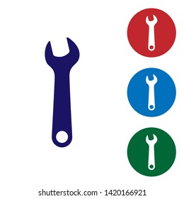 Blue Wrench icon isolated on white background. Spanner repair tool. Service tool symbol. Set color icon in circle buttons. Vector Illustration