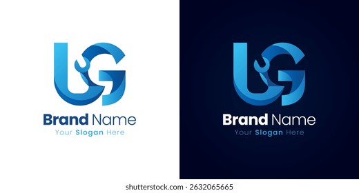 Blue Wrench Integrated into LG Letters for Professional Services Brand Identity Design