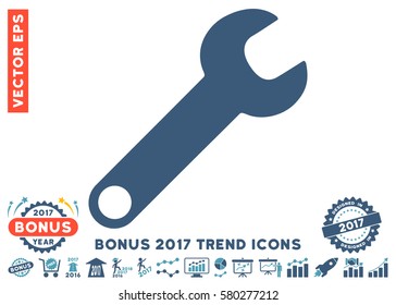 Blue Wrench pictogram with bonus 2017 year trend pictures. Vector illustration style is flat iconic bicolor symbols, white background.