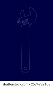 Blue wrench is shown in a blue image. The wrench is the main focus of the image, and it is a tool used for tightening or loosening bolts and nuts. The image has a minimalist