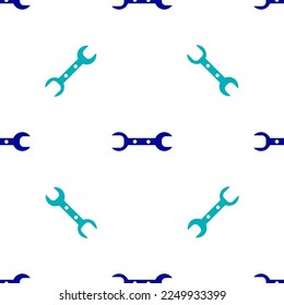 Blue Wrench spanner icon isolated seamless pattern on white background.  Vector Illustration
