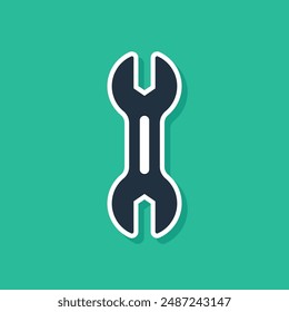 Blue Wrench spanner icon isolated on green background.  Vector