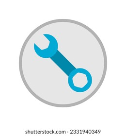 Blue wrench tool in gray circle icon flat vector design