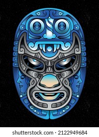 blue wrestler mask mexican style art