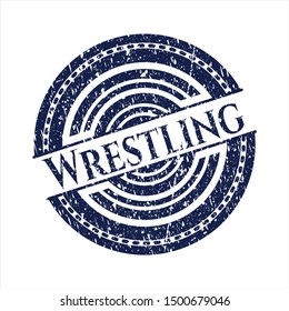 Blue Wrestling distress grunge seal