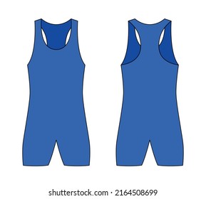 Blue Wrestling Singlet Template On White Background.Front And Back View, Vector File.