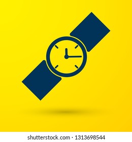 Blue Wrist watch icon isolated on yellow background. Wristwatch icon. Vector Illustration