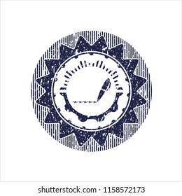 Blue writer icon inside rubber seal with grunge texture