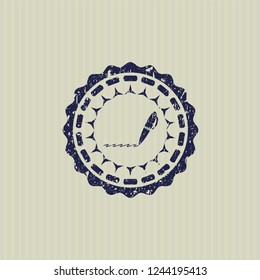 Blue writer icon inside rubber seal with grunge texture