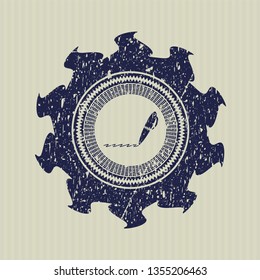 Blue writer icon inside rubber grunge stamp