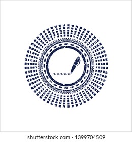 Blue writer icon inside rubber stamp