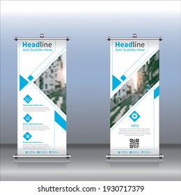 blue x design modern roll up stand management exhibition presenting banner