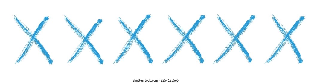 Blue X sign doodle of hand draw style. Graffiti mark,typography paint brush. Isolated vector illustration